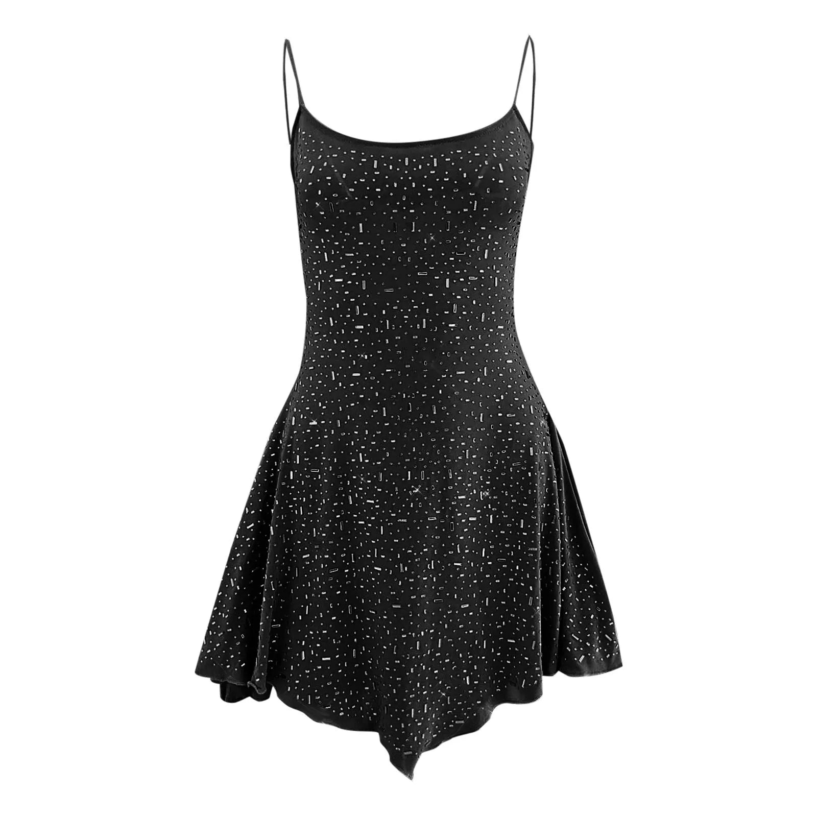 Sparkle Embellished Sleeveless Mini Dress With Flared Skater Inspired Silhouette
