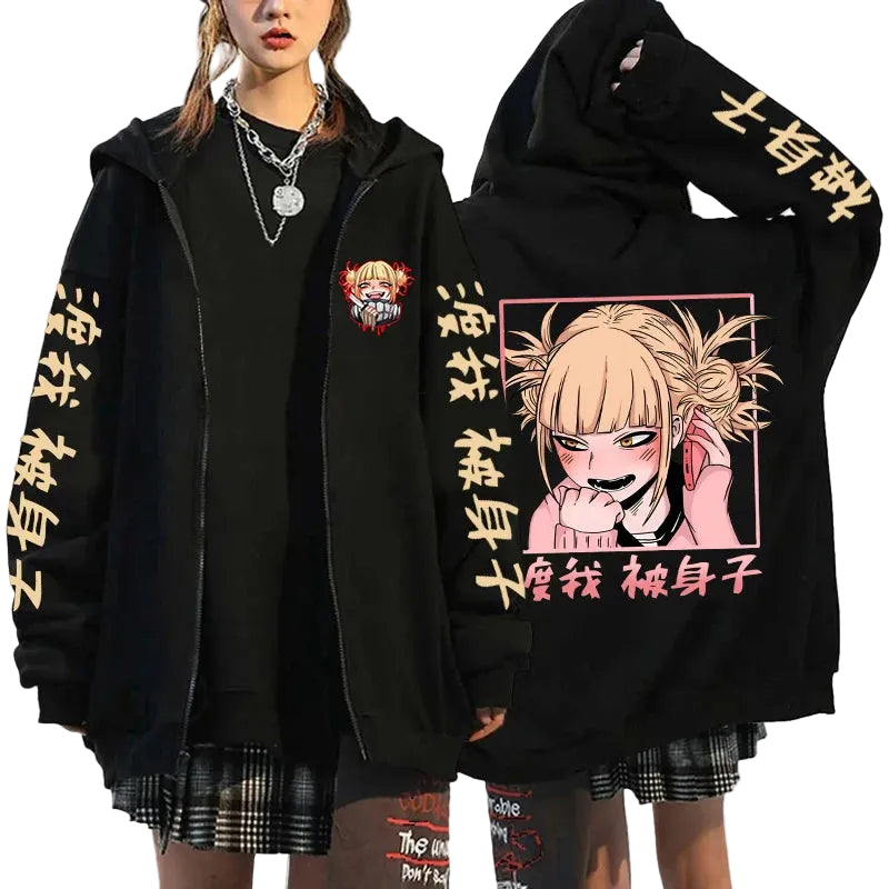 Anime Manga Oversized Zip Hoodie With Japanese Streetwear Graphic Artwork