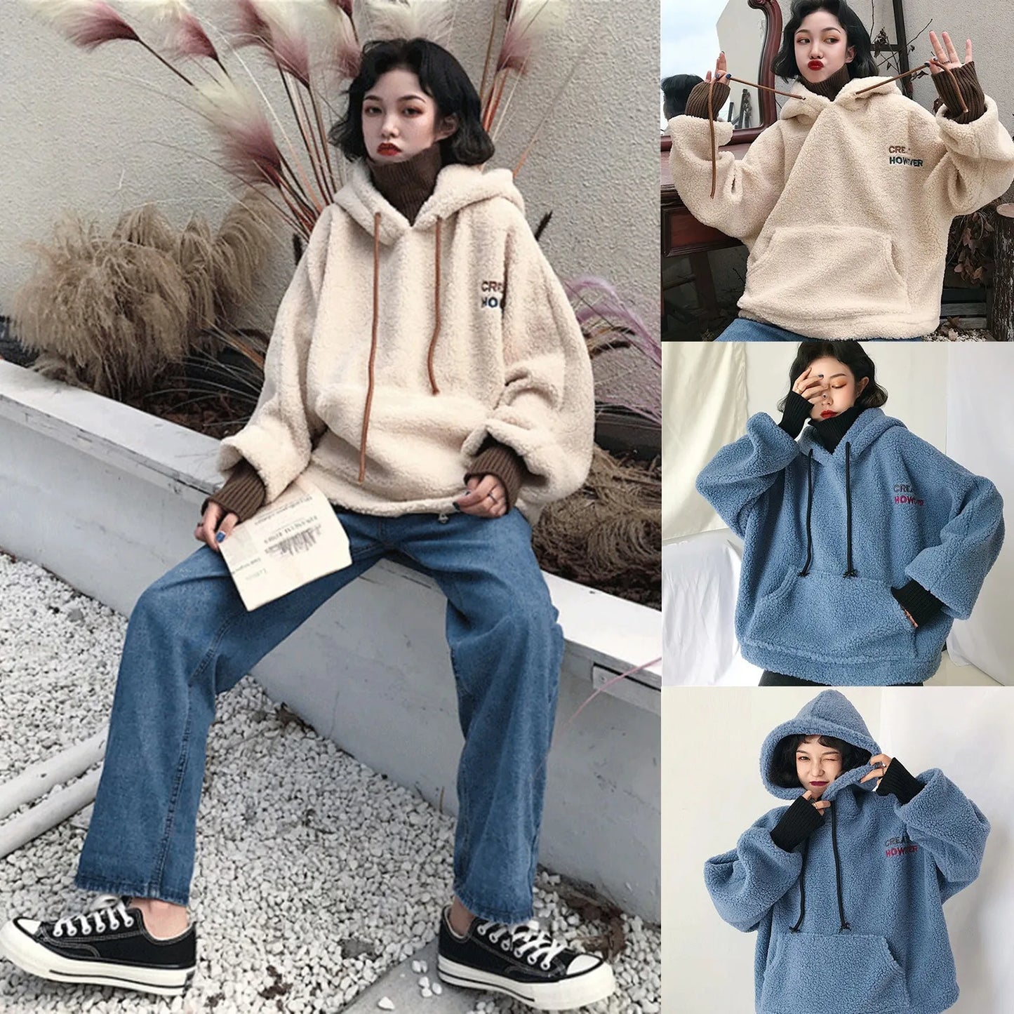Women's Plush Two-Tone Hooded Fleece Pullover with Relaxed Fit for Cozy Everyday Wear