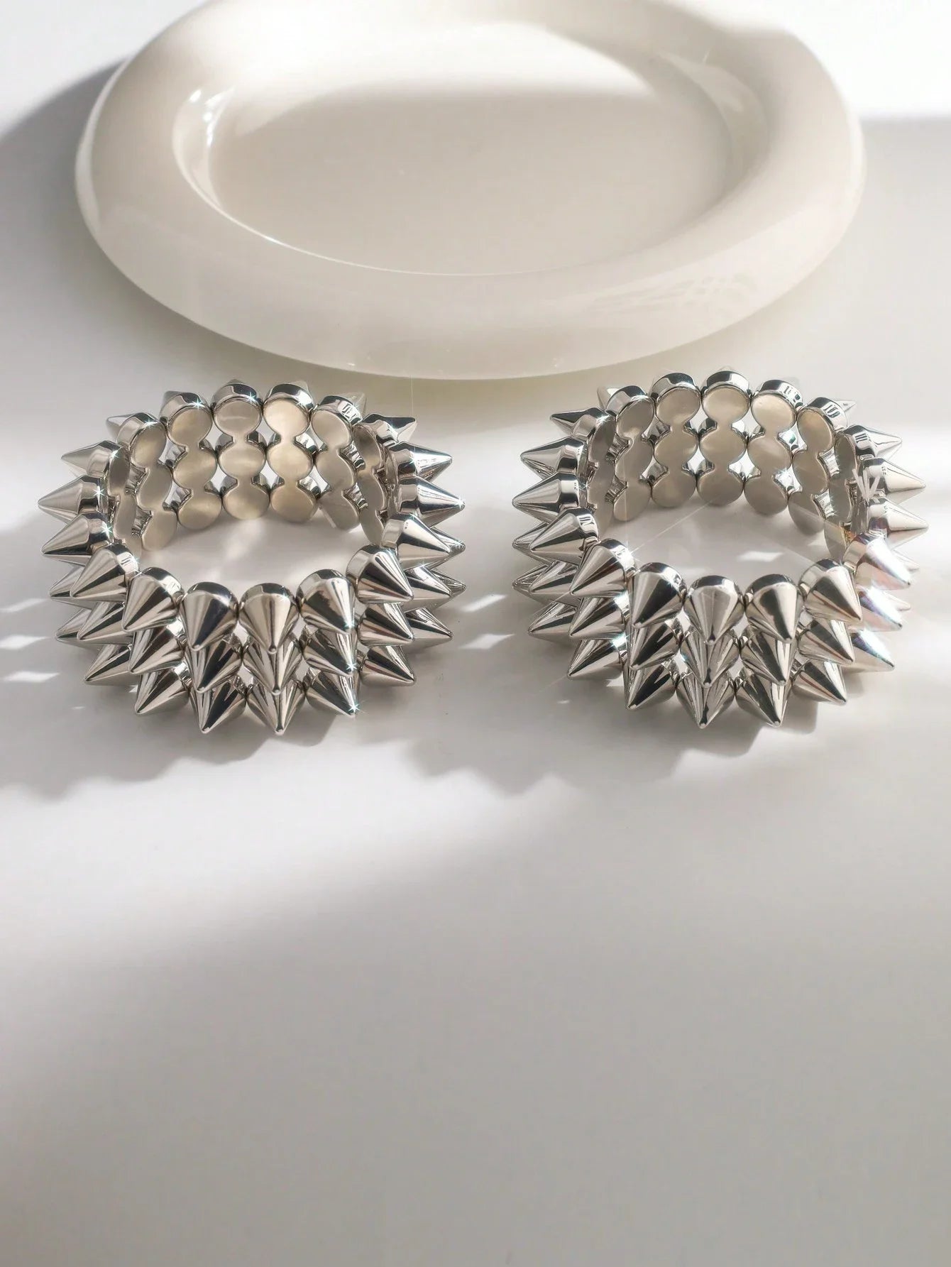 Silver Spike Cuff Bracelet Set for Punk Gothic Alternative Fashion