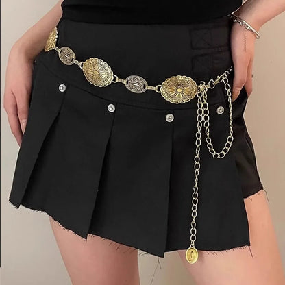 Vintage Engraved Oval Waist Chain for Retro Inspired Statement Fashion