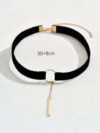 Minimalist Velvet Circle Choker Necklace with Gothic Pendant Chain Detail