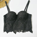 Floral Lace Bustier Top with Embroidered Detailing and Structured Cups