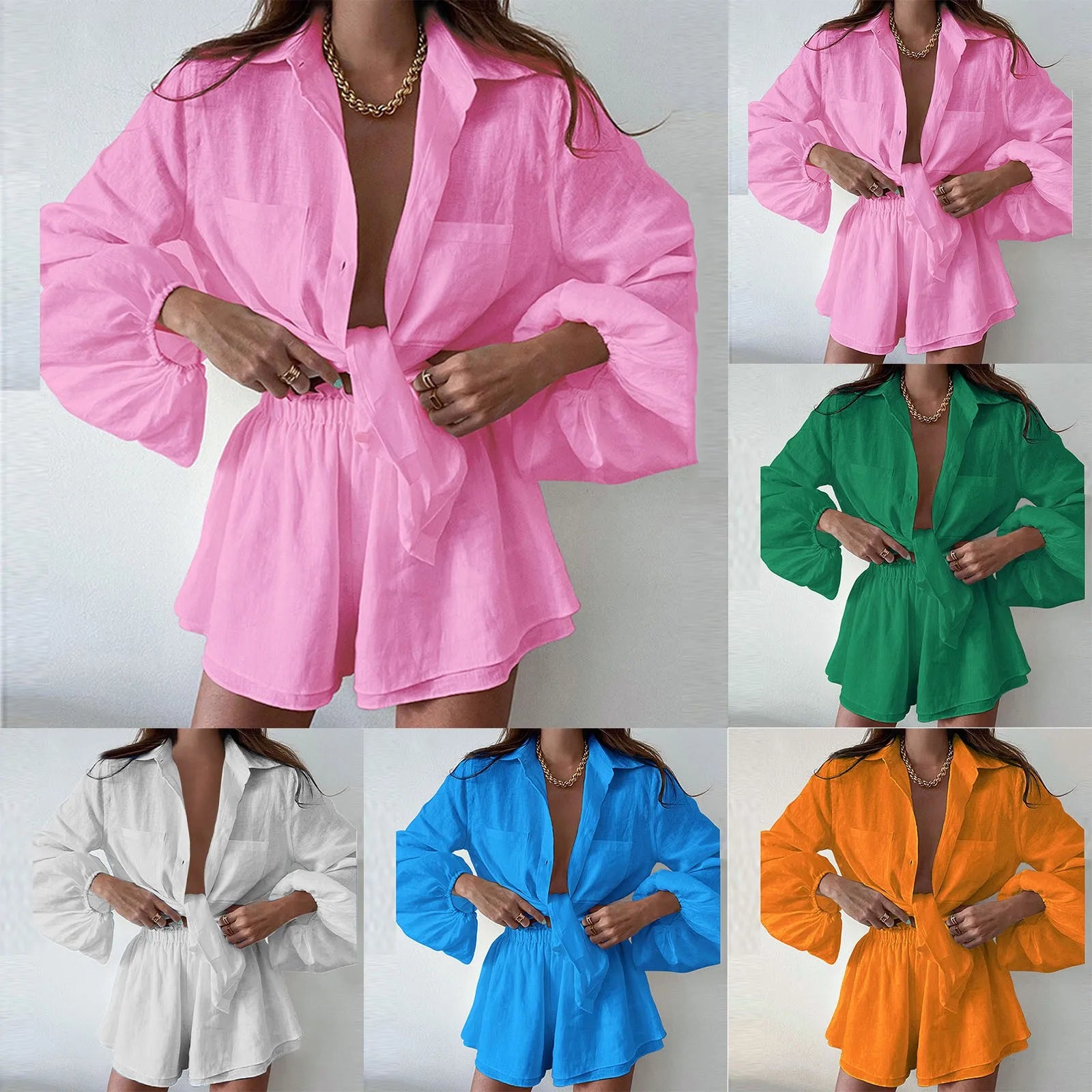 Women's Oversized Button Front Shirt and Shorts Co-Ord Set