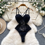 Lace Halter Neck Bodysuit for Romantic Gothic Alternative Fashion Looks
