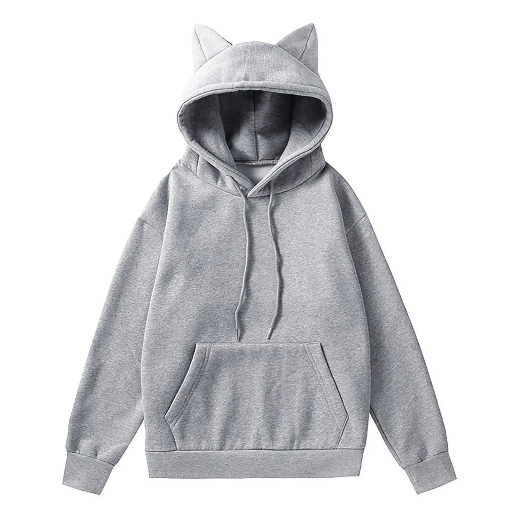 Minimalist Anime Cat Ear Hoodie with Kawaii Streetwear Aesthetic Design