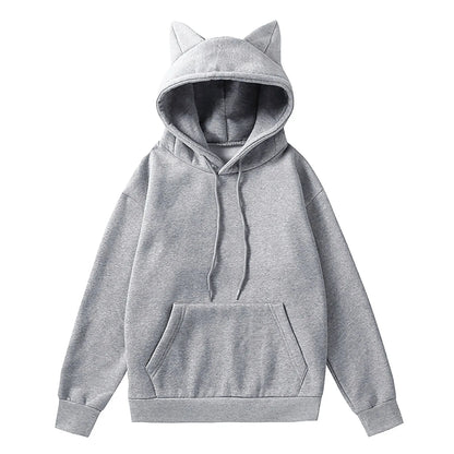 Minimalist Anime Cat Ear Hoodie with Kawaii Streetwear Aesthetic Design