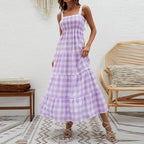 Yellow Gingham Tiered Maxi Dress with Smocked Bodice and Wide Straps