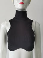 Ribbed Turtleneck Sleeveless Crop Top with Cutout Hem Slim Streetwear Fit