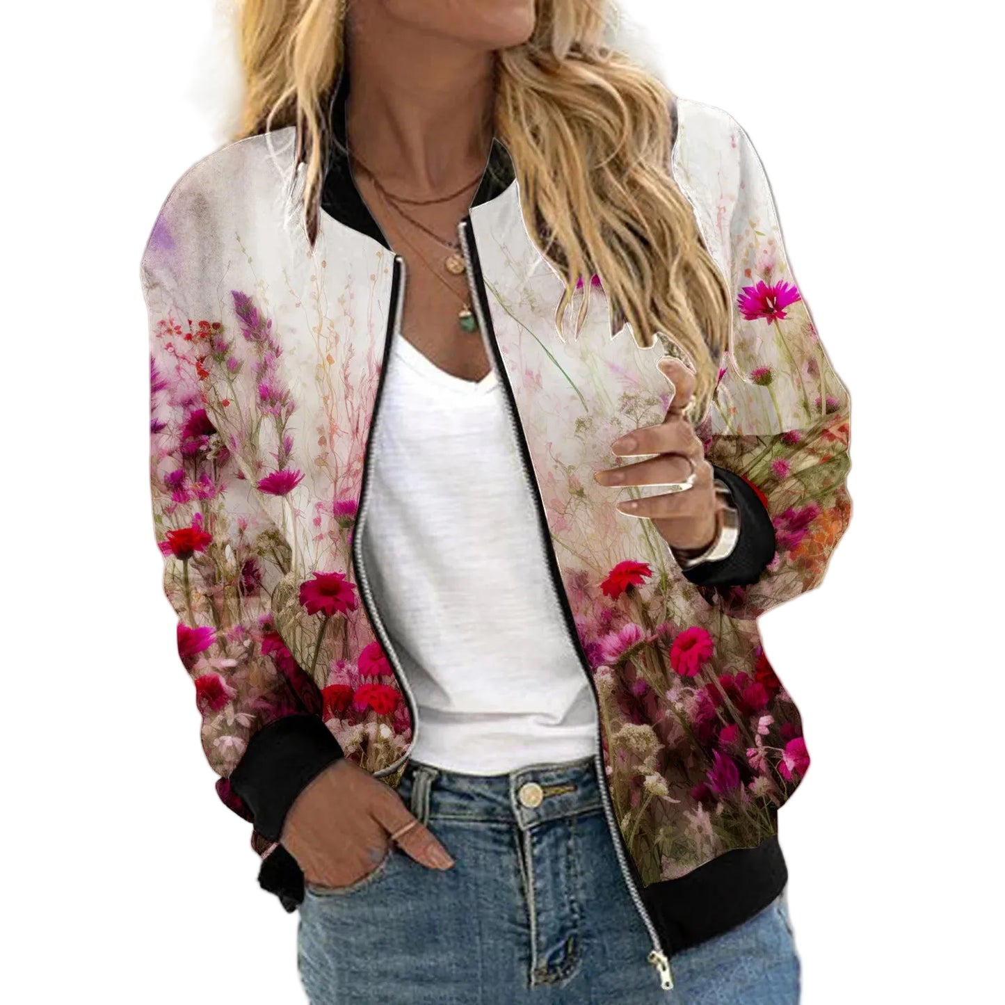 Printed Varsity Inspired Zip Front Streetwear Jacket with Relaxed Fit