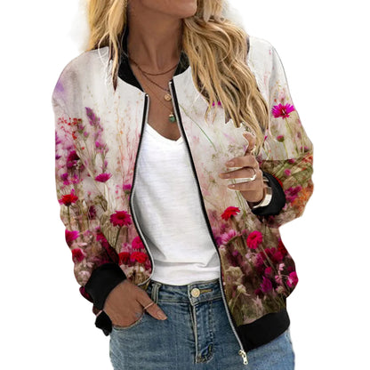 Printed Varsity Inspired Zip Front Streetwear Jacket with Relaxed Fit