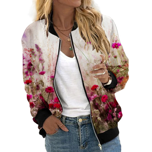 Printed Varsity Inspired Zip Front Streetwear Jacket with Relaxed Fit