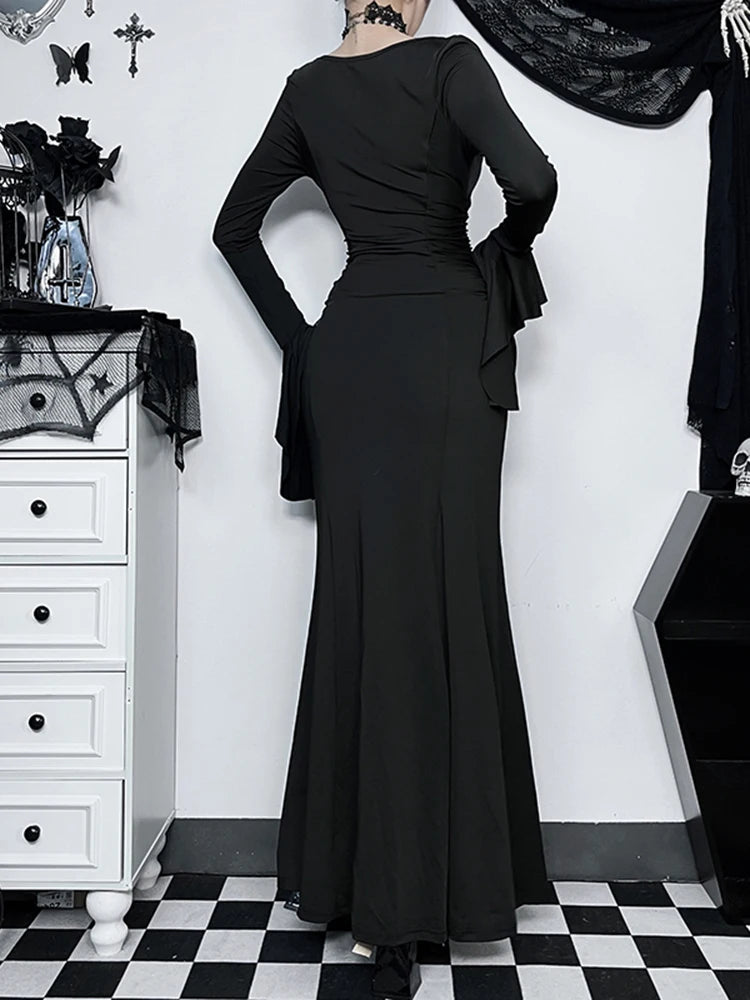 Elegant Gothic Mermaid Dress with Dark Alternative Fashion Styling