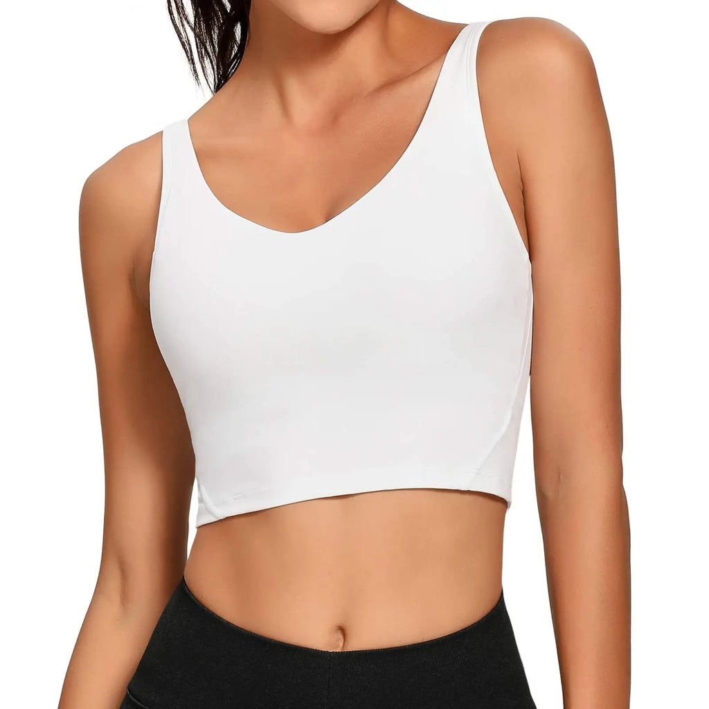 Longline Solid Black Sports Bra with Scoop Neckline and Medium Support