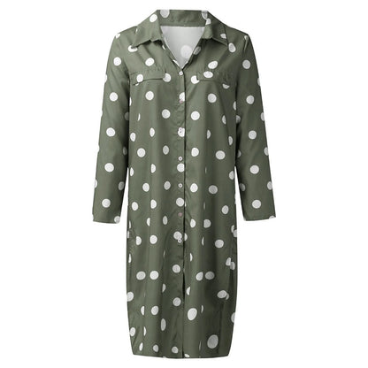 Button Front Polka Dot Maxi Shirt Dress with Belt and Side Split