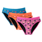 Three-Piece Floral Print Menstrual Brief Set with Contrast Waistbands