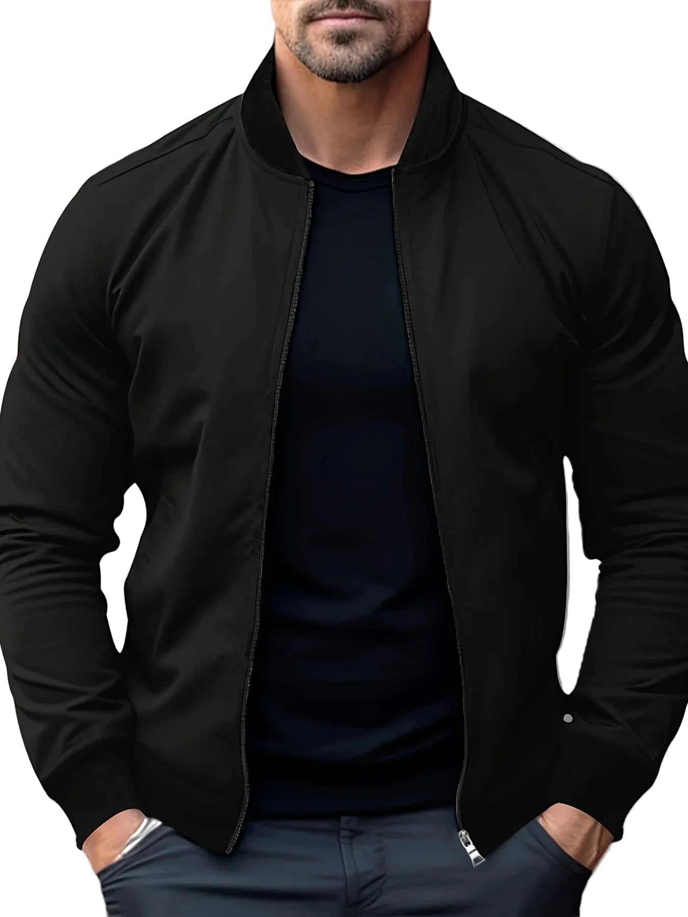 Men's Stand Collar Zip-Up Lightweight Casual Streetwear Jacket