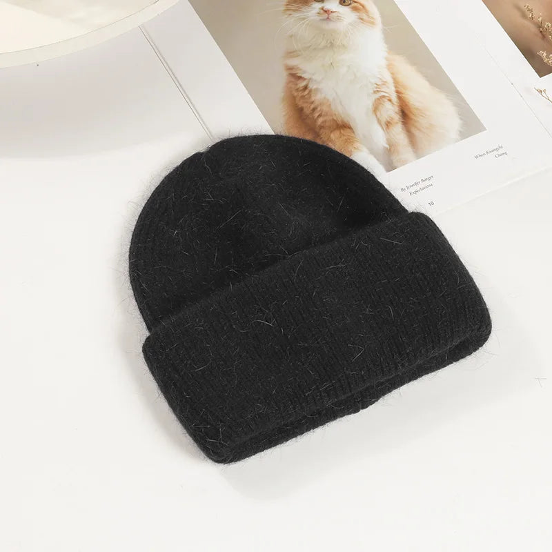 Soft Rabbit Fur Blend Acrylic Knit Beanie for Everyday Winter Casual Fashion and Comfort