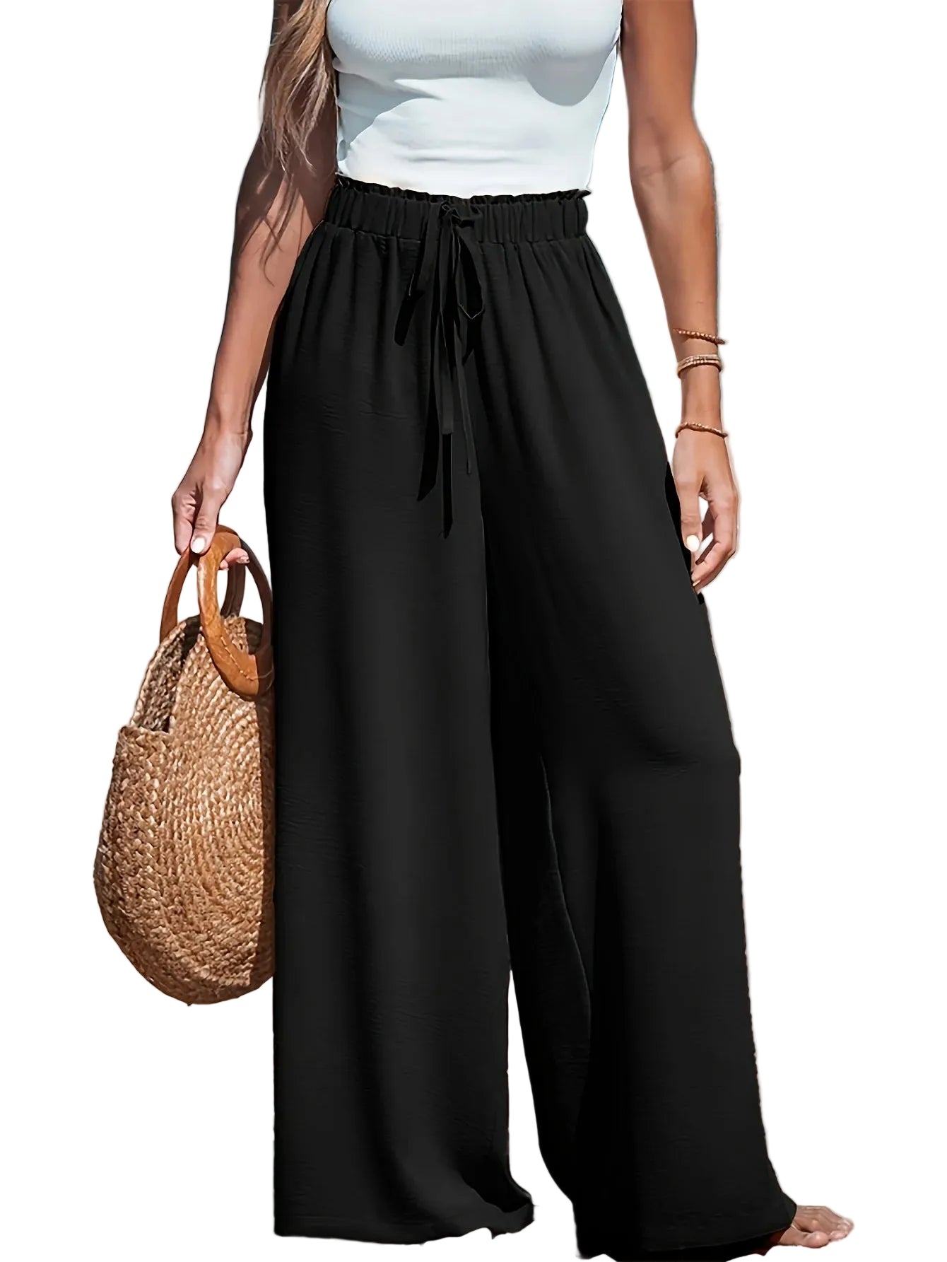 Women's High Waist Wide Leg Drawstring Pants with Relaxed Everyday Fit