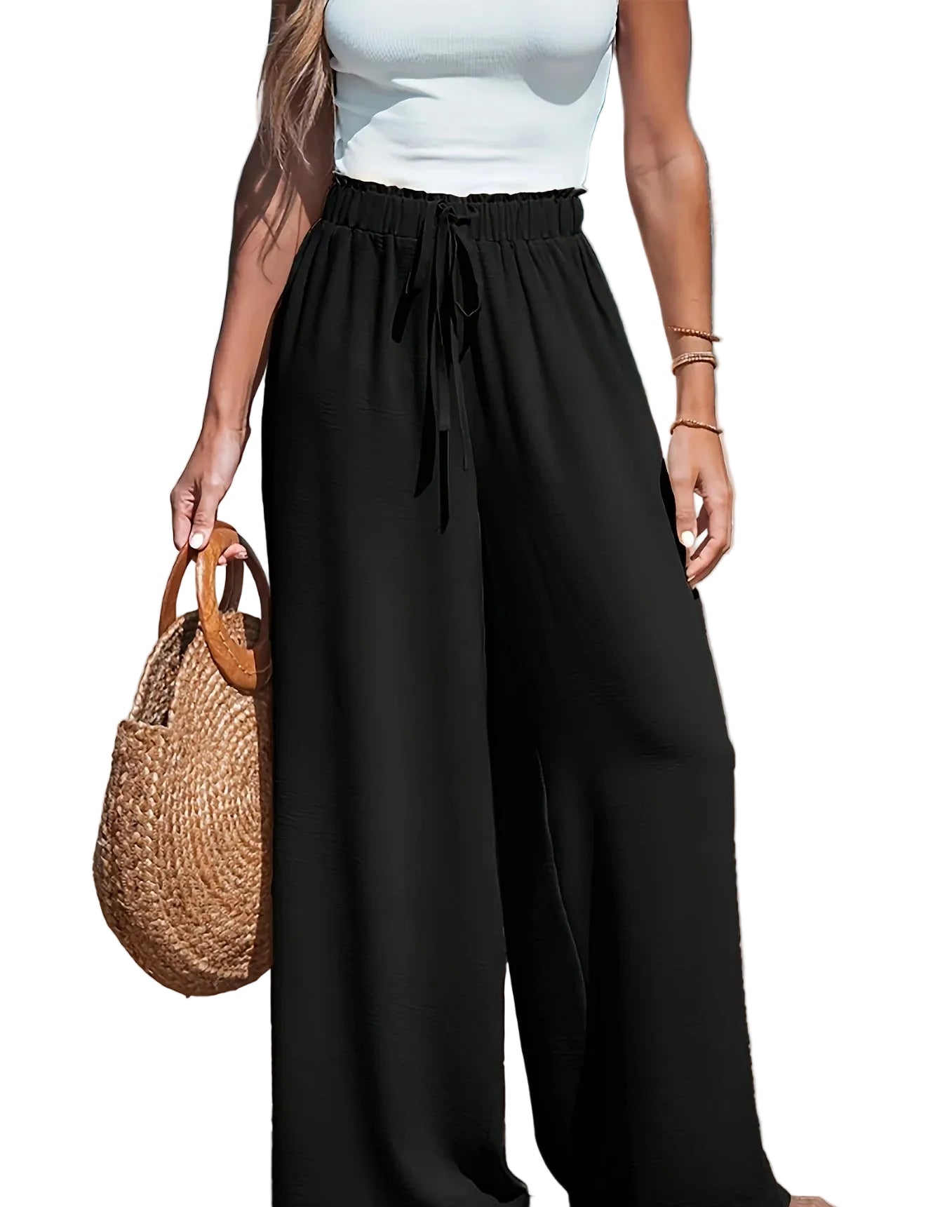 Women's High Waist Wide Leg Drawstring Pants with Relaxed Fit Everyday Casual Comfort Style