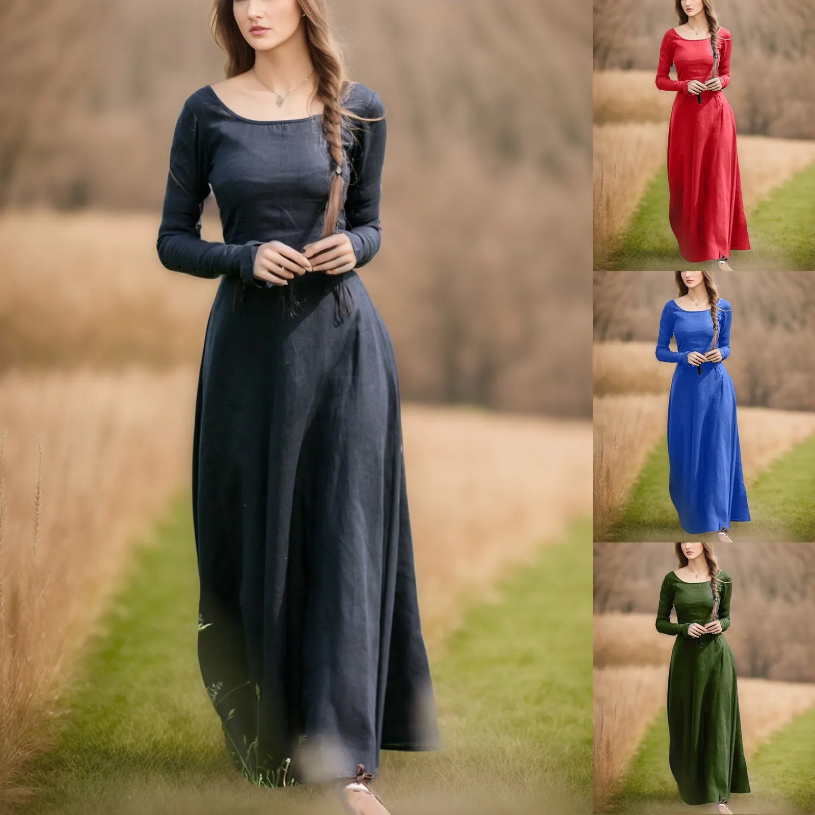 Long Sleeve Minimalist Maxi Dress with Soft A-Line Contemporary Fit
