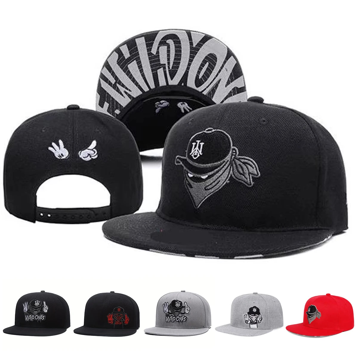 Embroidered Graphic Snapback Cap Adjustable Flat Brim Streetwear Baseball Fashion Hat