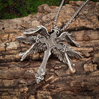 Vintage Gothic Angel Wing Cross Pendant Necklace for Alternative Statement Styling
