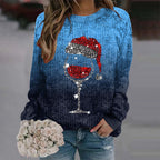 Women's Festive Graphic Crew Neck Thick Knit Pullover Sweater With Relaxed Fit