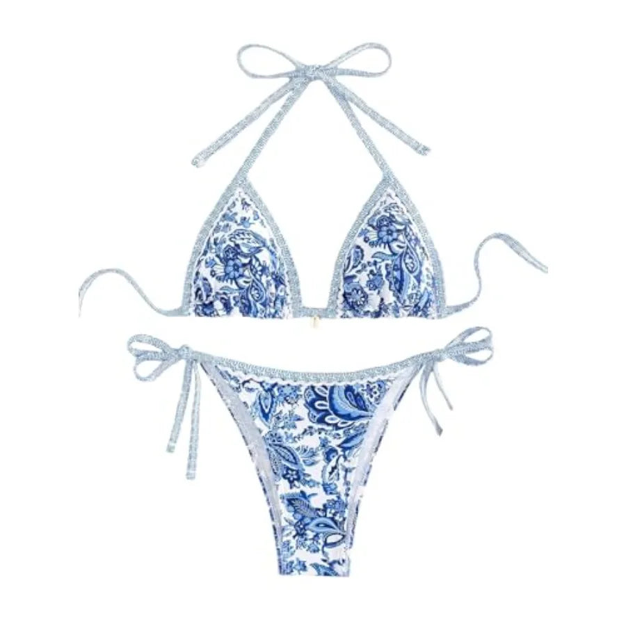 Women's Floral Paisley Halter Bikini Set with Printed Two-Piece Design, Scoop-Inspired Neckline and Coordinated Swim Bottom