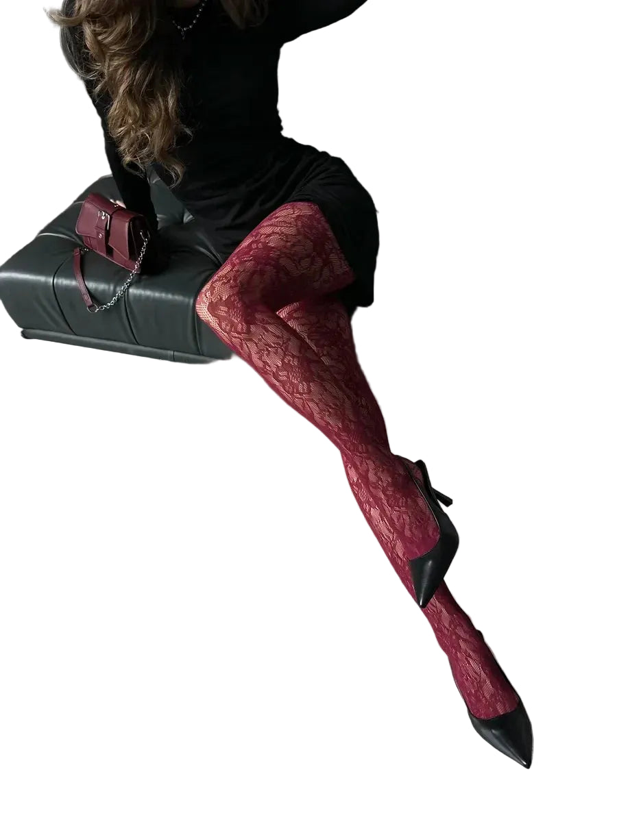 Floral Pattern Fishnet Tights Gothic Inspired Alternative Fashion Hosiery