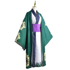 Layered Green Kimono-Style Robe Set with Contrast Sash and Gold-Tone Earrings