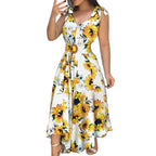 Floral Print Maxi Dress with Belt and Ruffled Swing Silhouette