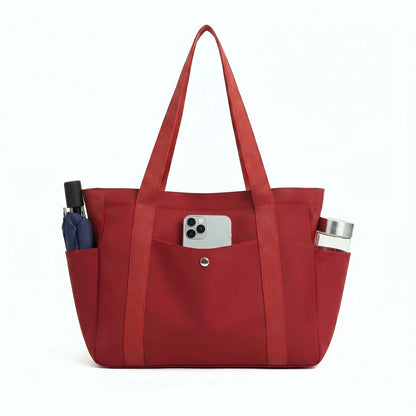 Multi Pocket Canvas Tote Shoulder Bag with Zip Closure Design