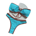 Bright Blue Bandeau Bikini with Contrast Trim and Front Drawstring Detail