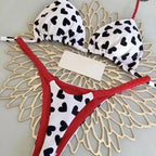 Playful Heart Print Triangle Bikini Set with Braided Pink Strap Detailing