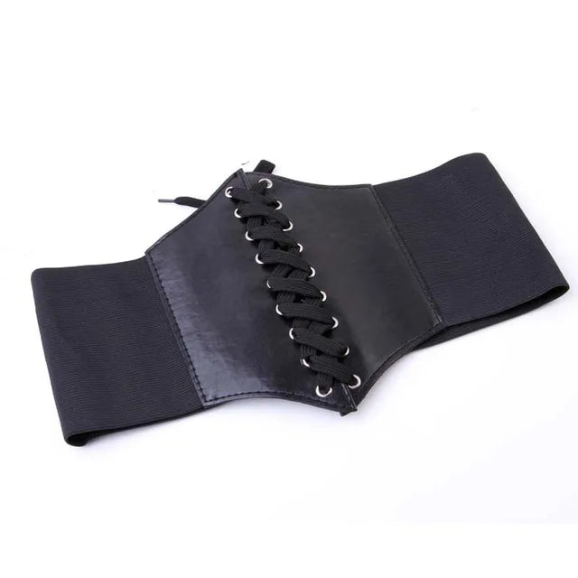 Embroidered Underbust Corset Belt with Structured Waist Definition and Lace-Up Front