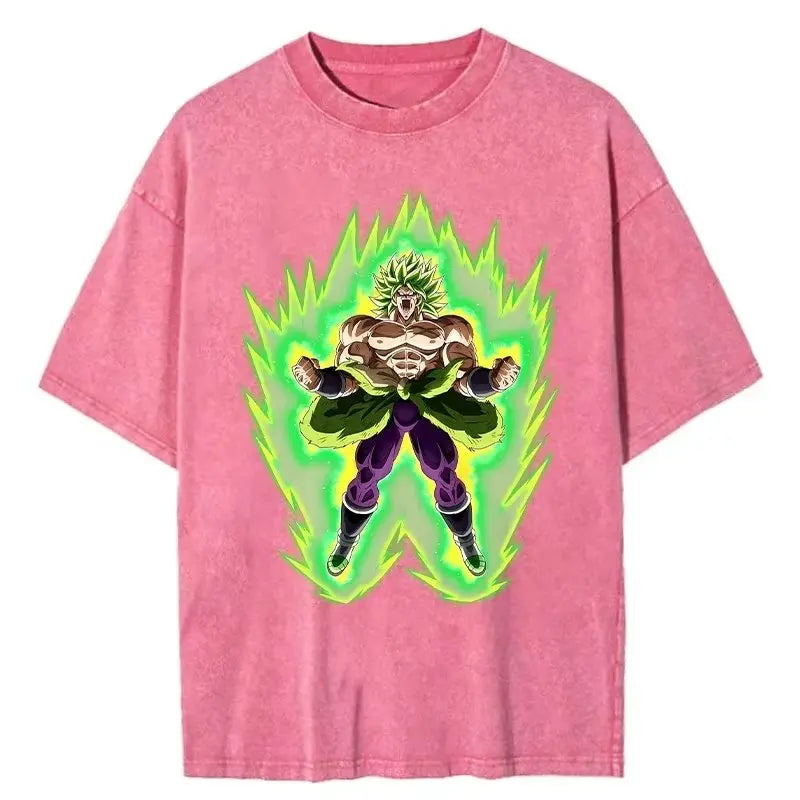 Retro Anime-Inspired Energy Warrior Streetwear Oversized Cotton Graphic T-Shirt