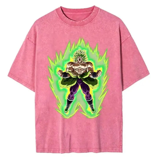 Retro Anime-Inspired Energy Warrior Streetwear Oversized Cotton Graphic T-Shirt