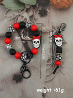 Skull Charm Beaded Keychain Bracelet Set for Gothic Alternative Styling