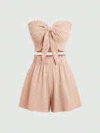 Front Knot Strapless Top and Shorts Summer Casual Co-Ord Set
