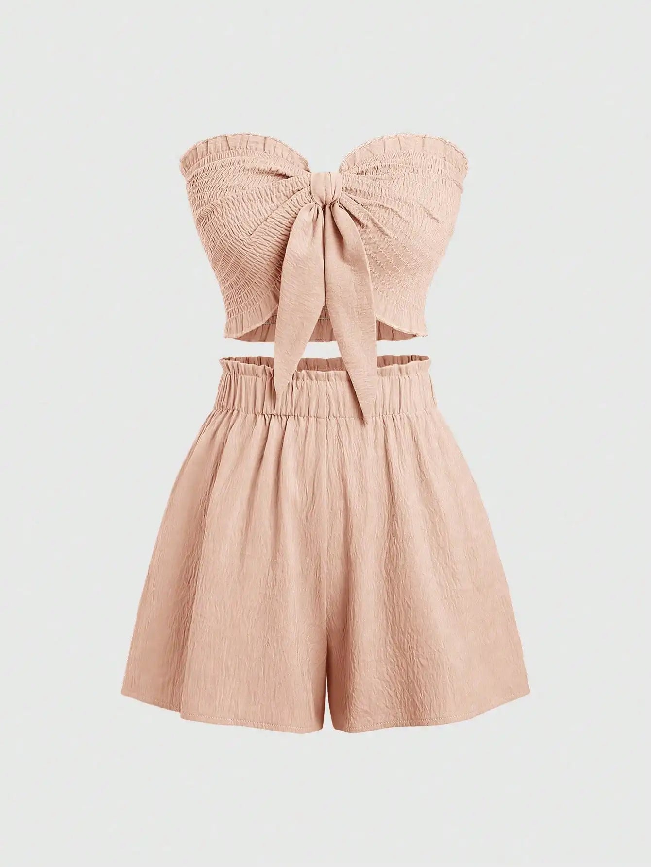 Front Knot Strapless Top and Shorts Summer Casual Co-Ord Set