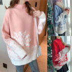 Women's Oversized Turtleneck Nordic Pattern Thick Knit Winter Sweater