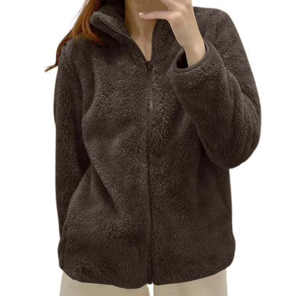 Women's Plush Polar Fleece Zip Jacket with Relaxed Streetwear Layering Fit