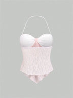 Lace Halter Crop Top with Bow Detail and Slim Fit Streetwear Camisole Design