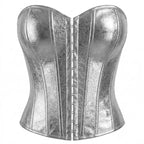 Luminous Metallic Silver Overbust Corset with Front Hook Closure