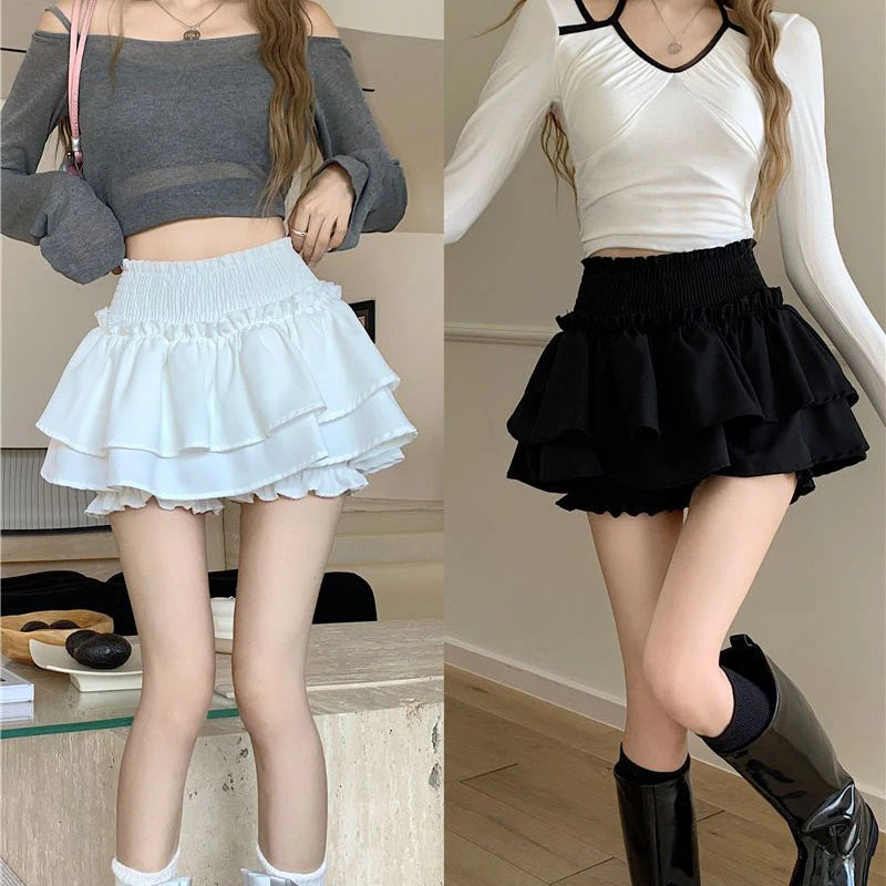 Tiered Ruffle Mini Skirt with Elastic Waist Balletcore Streetwear Silhouette