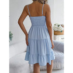 Ruched Strapless Tiered Mini Dress with Flowy Contemporary Summer Styling