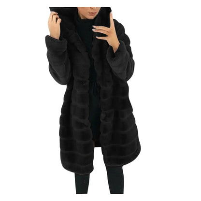 Women's Long Hooded Faux Fur Coat Plush Winter Warm Casual Statement Outerwear