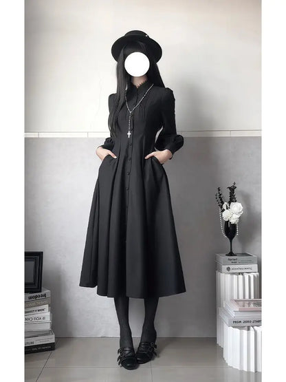 Victorian Gothic Hooded Dress with Layered Alternative Fashion Silhouette