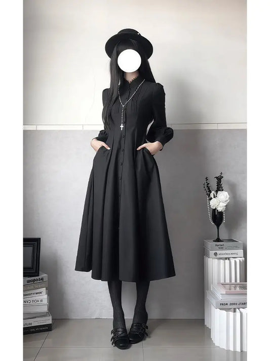 Victorian Gothic Hooded Dress with Layered Alternative Fashion Silhouette